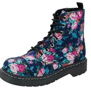 T.U.K Blue Floral Combat Boots
